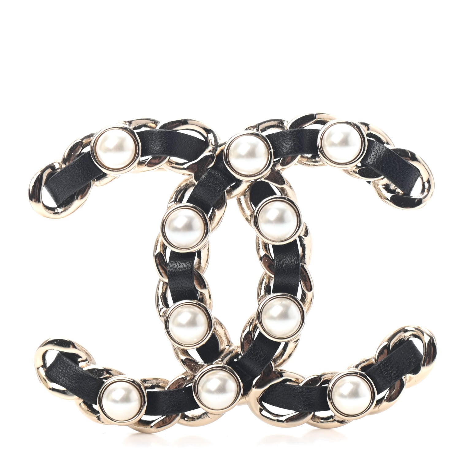 Chanel Lambskin Pearl CC Chain Brooch Black Gold 1 of 3