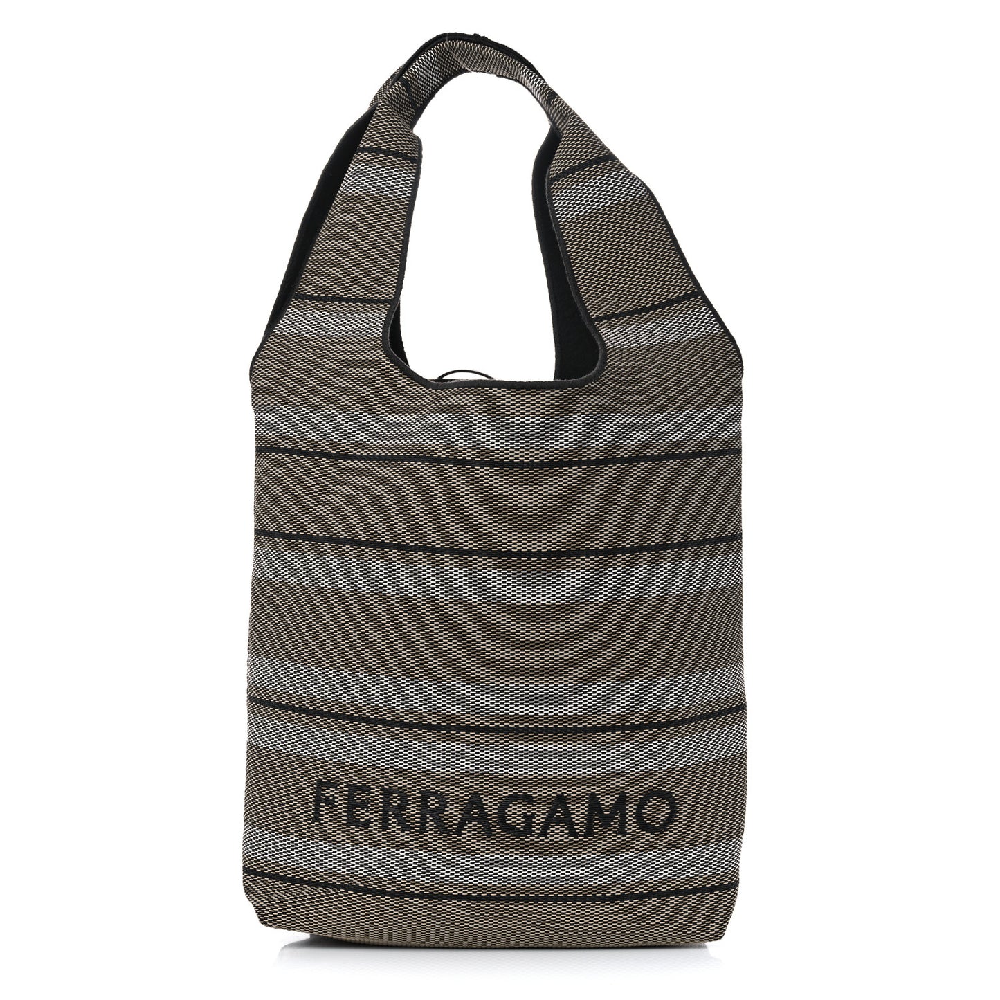 Raffia Striped Logo Tote Bag Beige Optic White Black