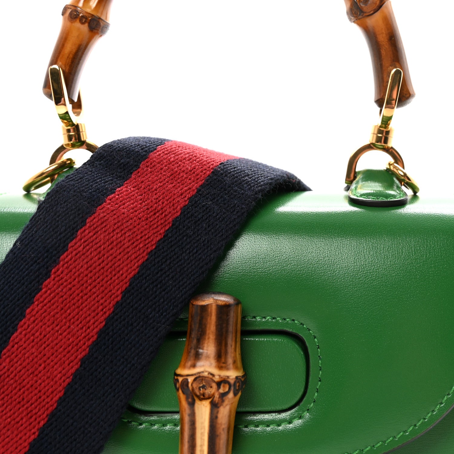 Gucci Boarded Dyana Lux Calfskin Web Small Bamboo 1947 Top Handle Bag Spring Green 7 of 9