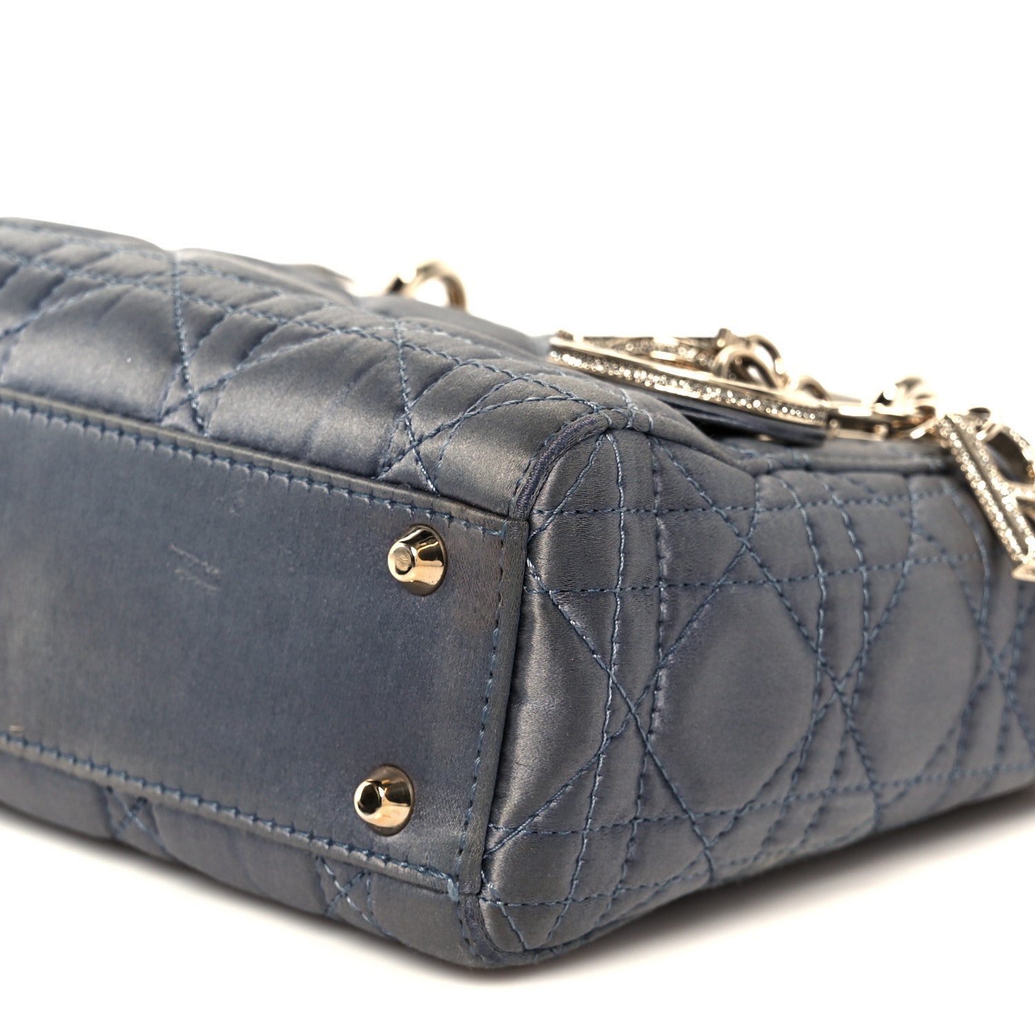 Christian Dior Satin Swarovski Crystal Cannage Mini Lady Dior Grey
