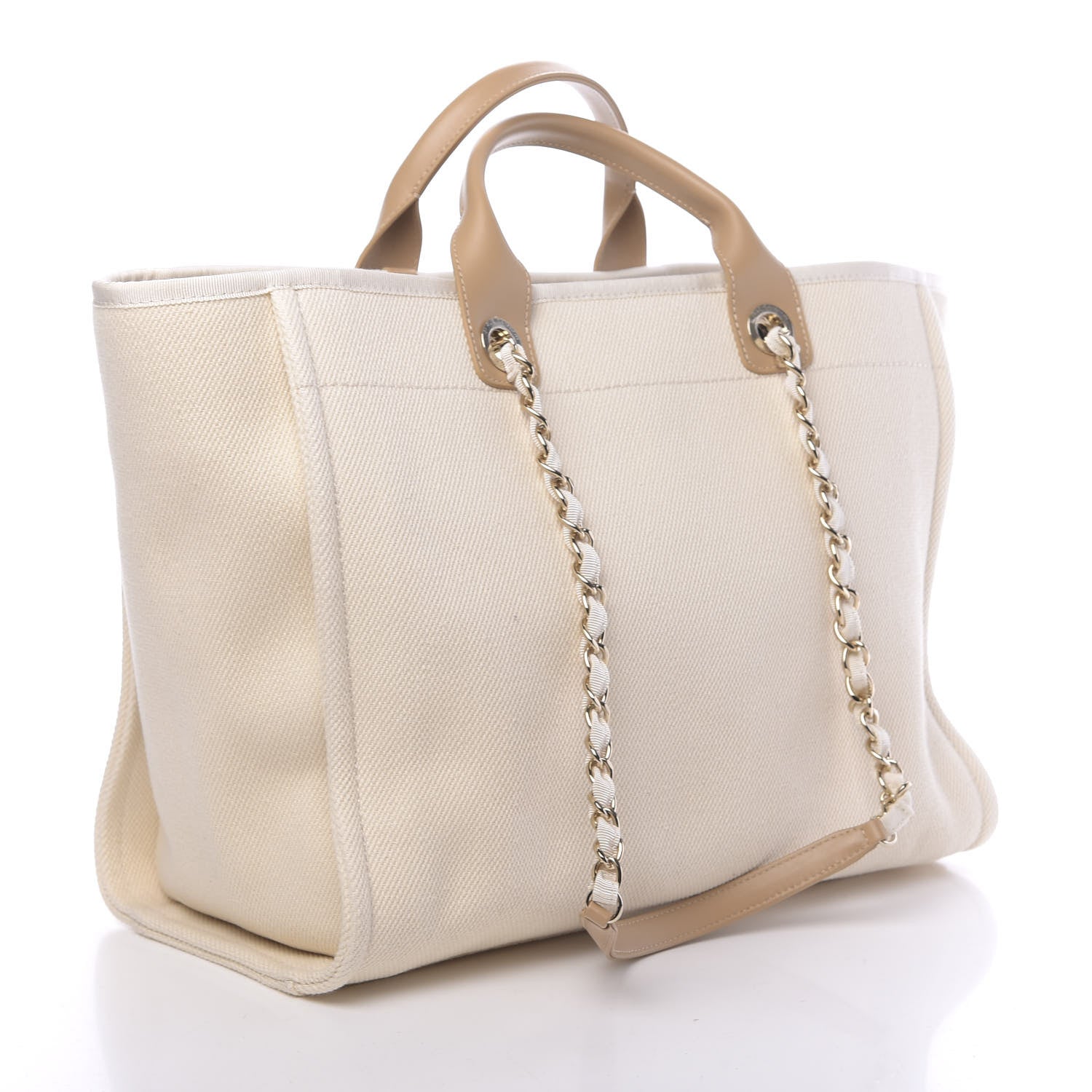 Chanel Canvas Pearl Large Deauville Tote Ecru Beige 3 of 10