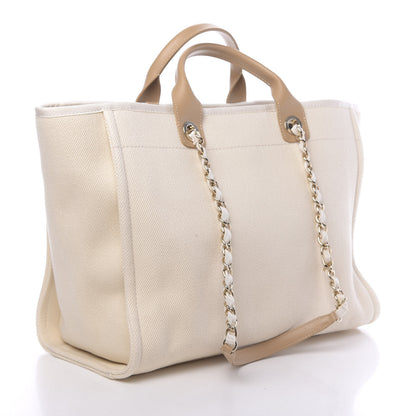 Chanel Canvas Pearl Large Deauville Tote Ecru Beige 3 of 10