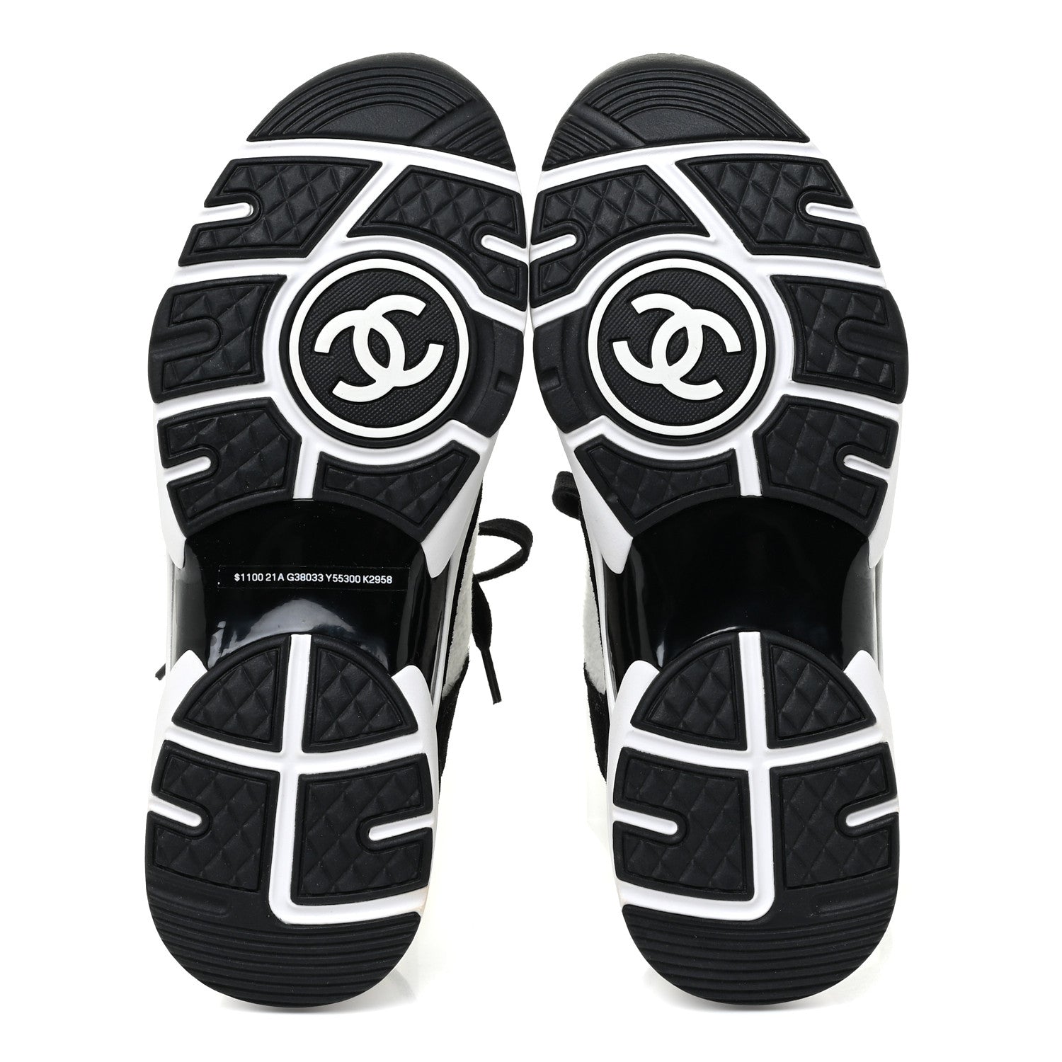 Chanel Fabric Suede Calfskin CC Sneakers 36.5 White Black 6 of 11