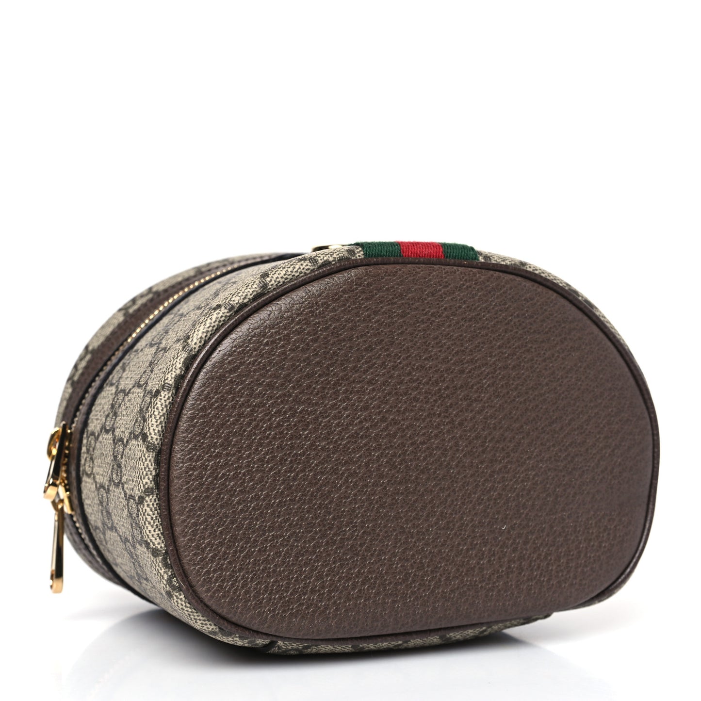GG Supreme Monogram Textured Calfskin Web Ophidia Vanity Cosmetic Case Beige Ebony New Acero