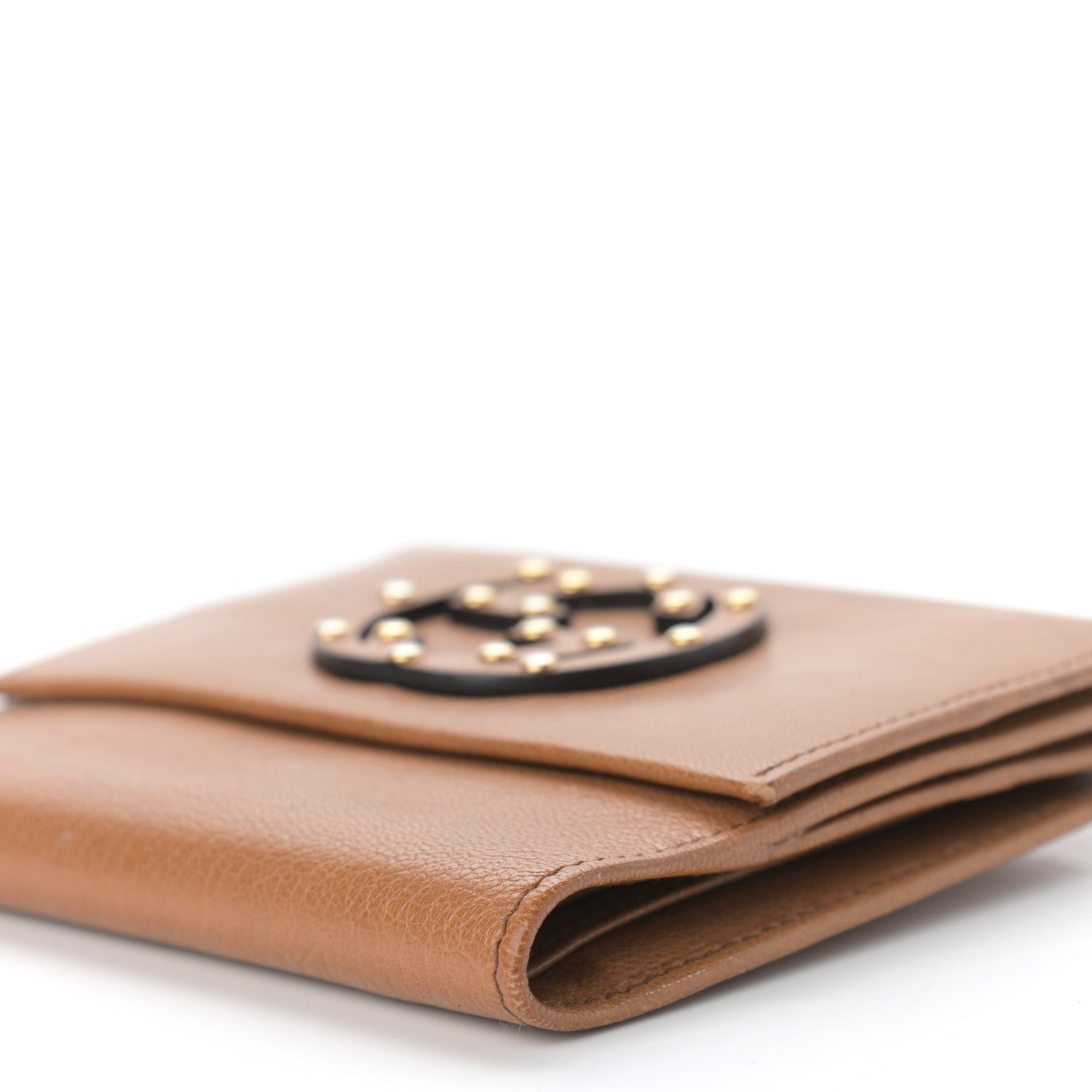 Gucci Calfskin Studded Blondie Compact French Flap Wallet Brown 10 of 11