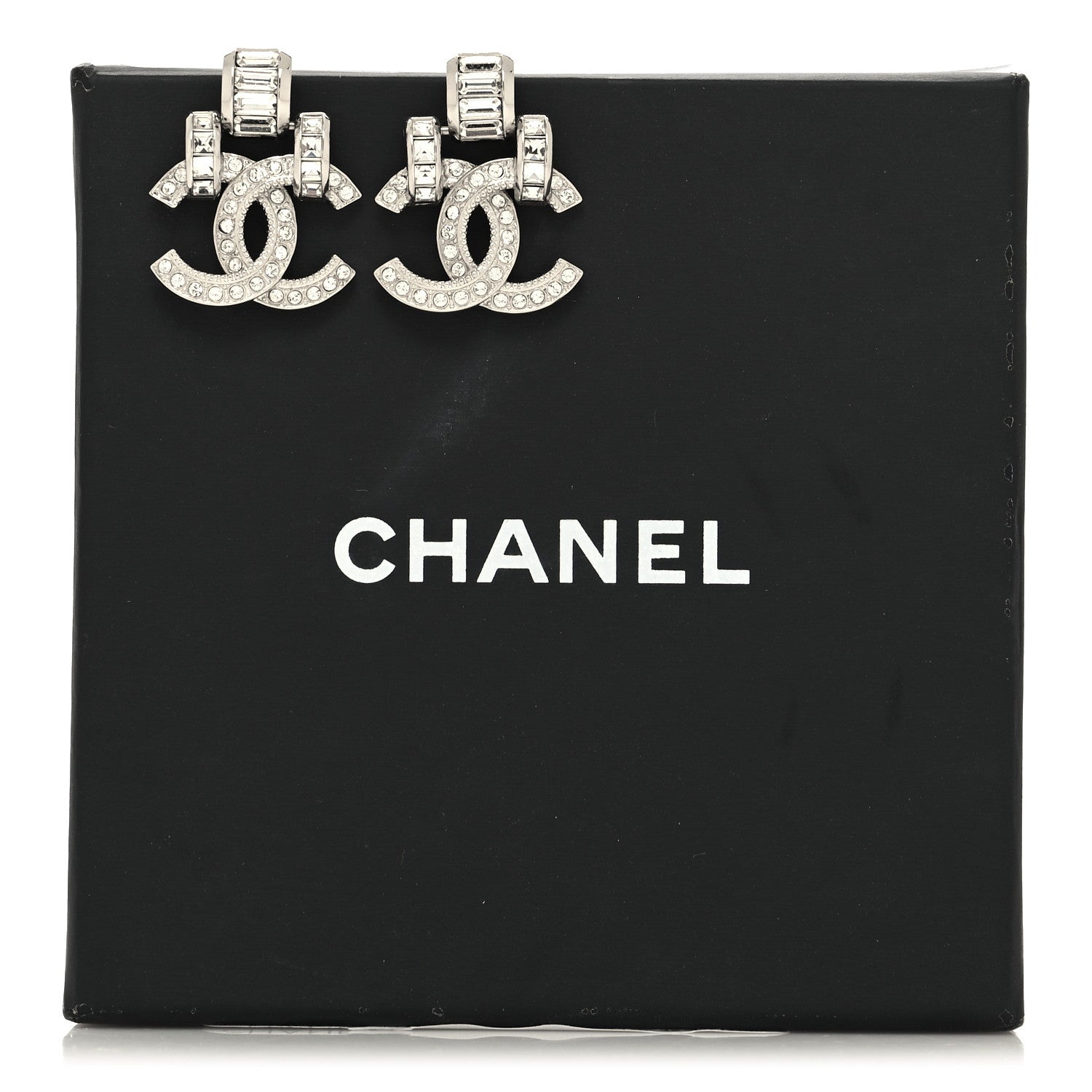 Chanel Metal Baguette Crystal CC Earrings Silver 5 of 5