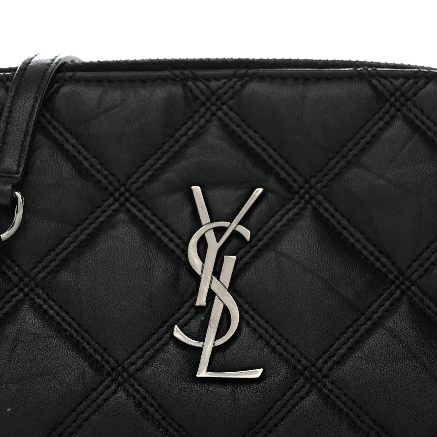 Saint Laurent Grained Lambskin Quilted Mini Becky Double Zip Bag Black 10 of 12