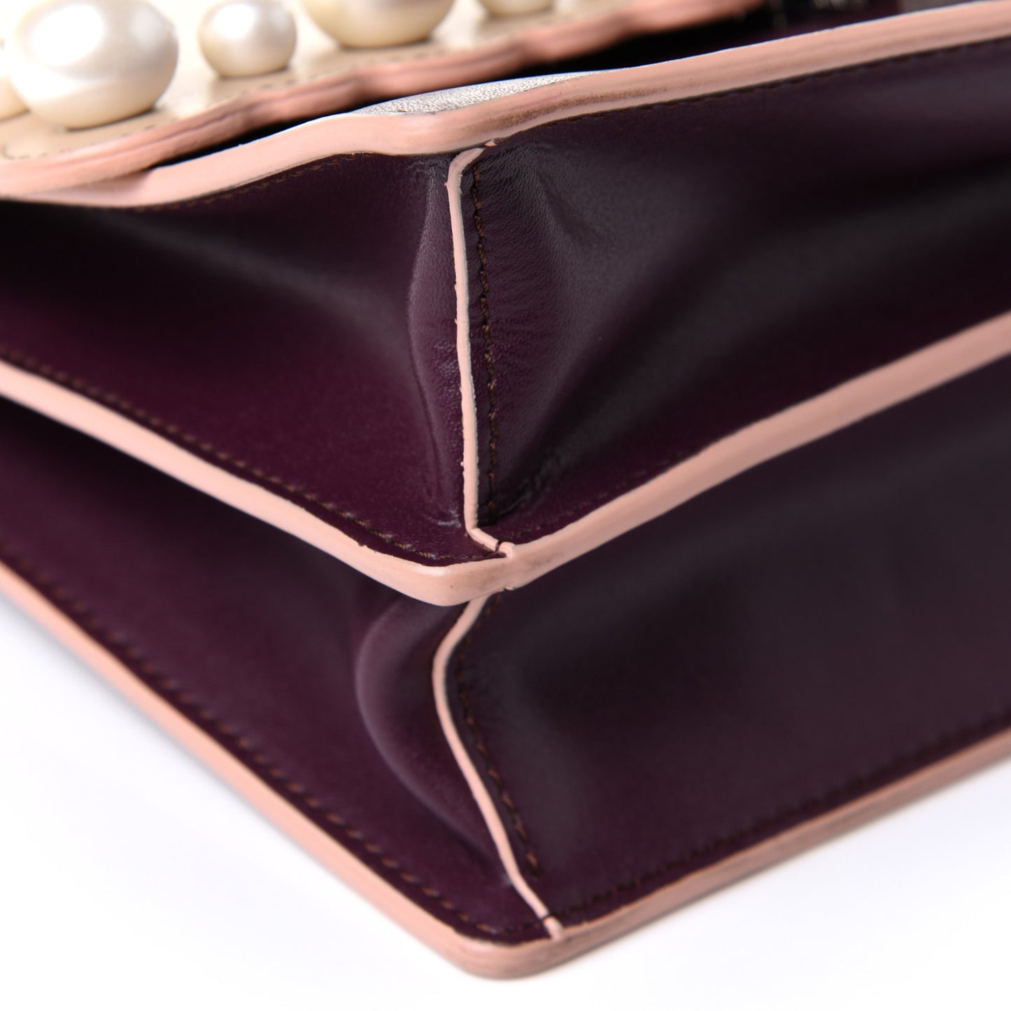 Vitello Liberty Scalloped Studded Pearl Small Kan I Shoulder Bag Black Cherry Amido