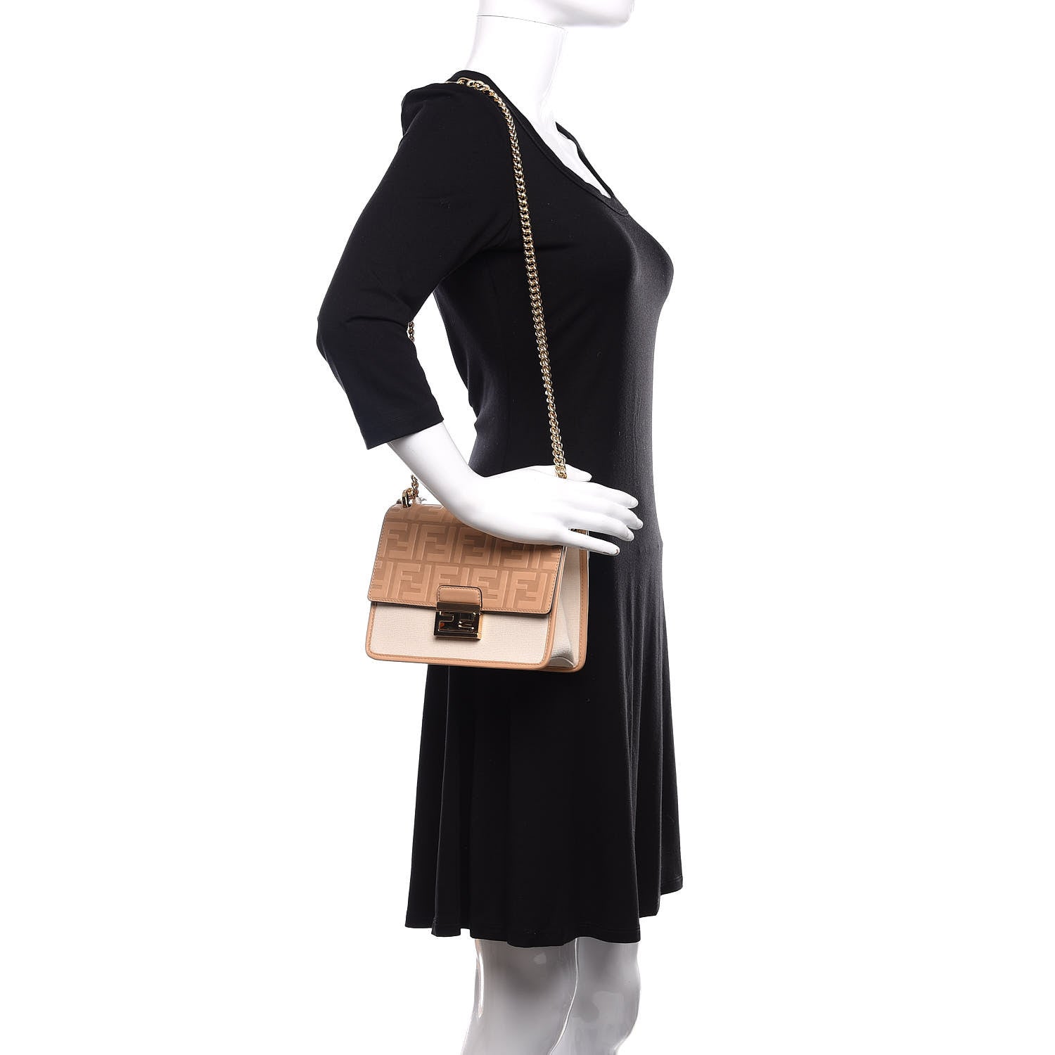 Fendi Vitello Cristallo Nature Canvas FF 1974 Embossed Small Kan U Shoulder Bag Makeup Grezzo 2 of 9