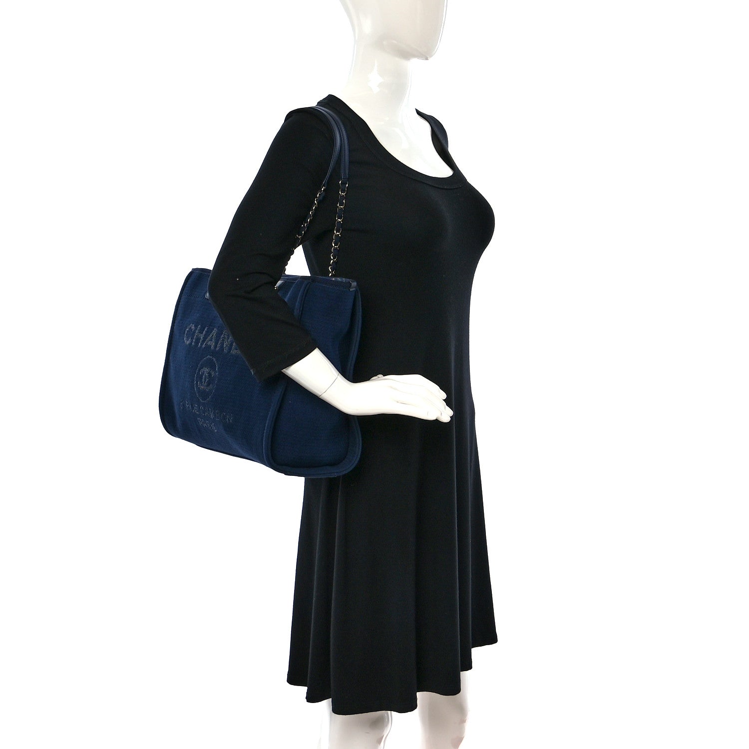 Chanel Mixed Fibers Small Deauville Tote Navy Blue 2 of 10