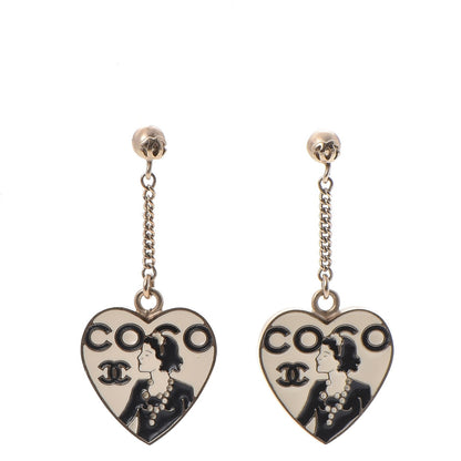 Chanel Enamel Coco Mademoiselle Heart Dangle Earrings Black Gold 1 of 6