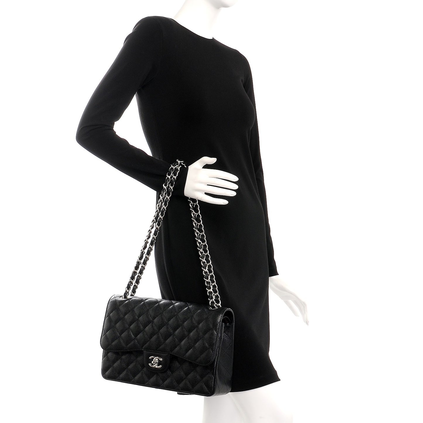 Caviar Quilted Jumbo Double Flap Black