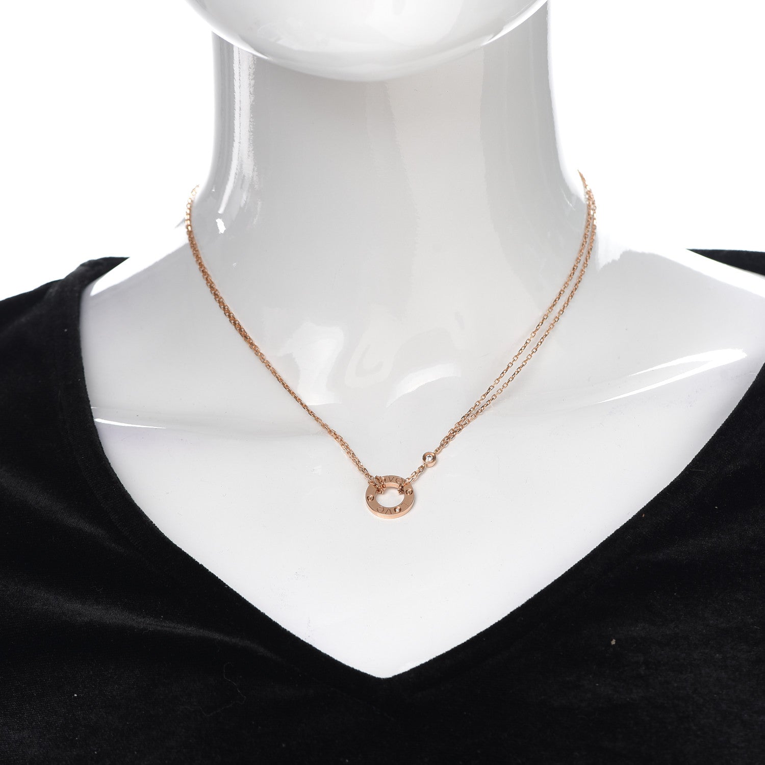Cartier 18K Pink Gold 2 Diamond LOVE Necklace 2 of 6
