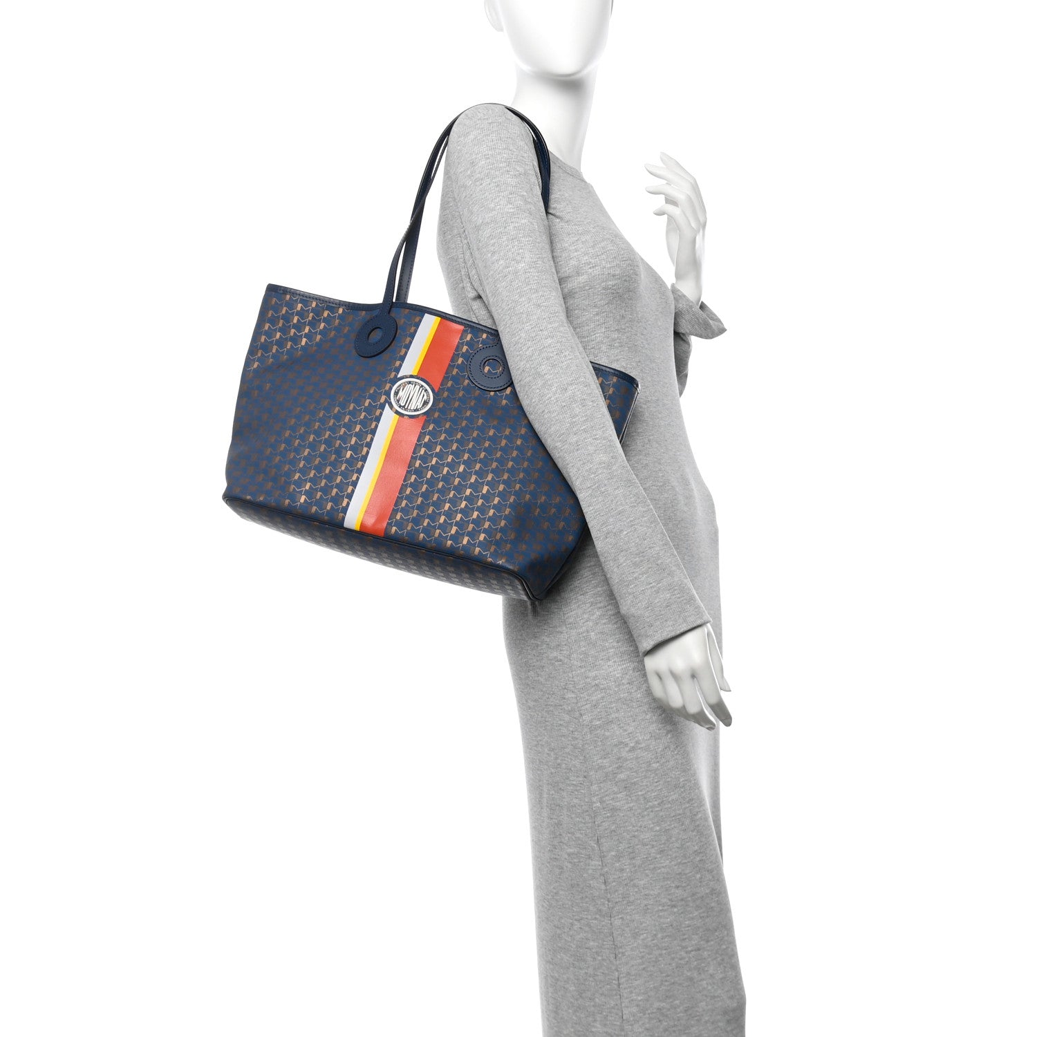 Moynat Grained Calfskin Canvas 1920 Oh! Tote Ruban MM Indigo Bronze 2 of 10
