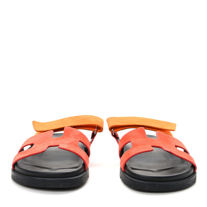 Hermes Suede Goatskin Womens Chypre Sandals 41 Rouge Ecarlate 2 of 8