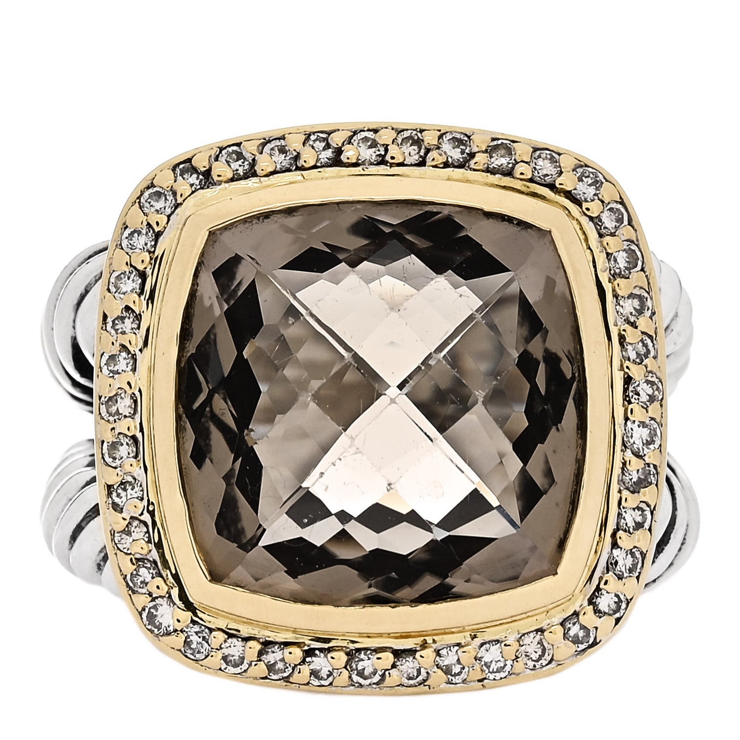 Sterling Silver 18K Yellow Gold Diamond Smoky Quartz 11mm Albion Ring 54 7
