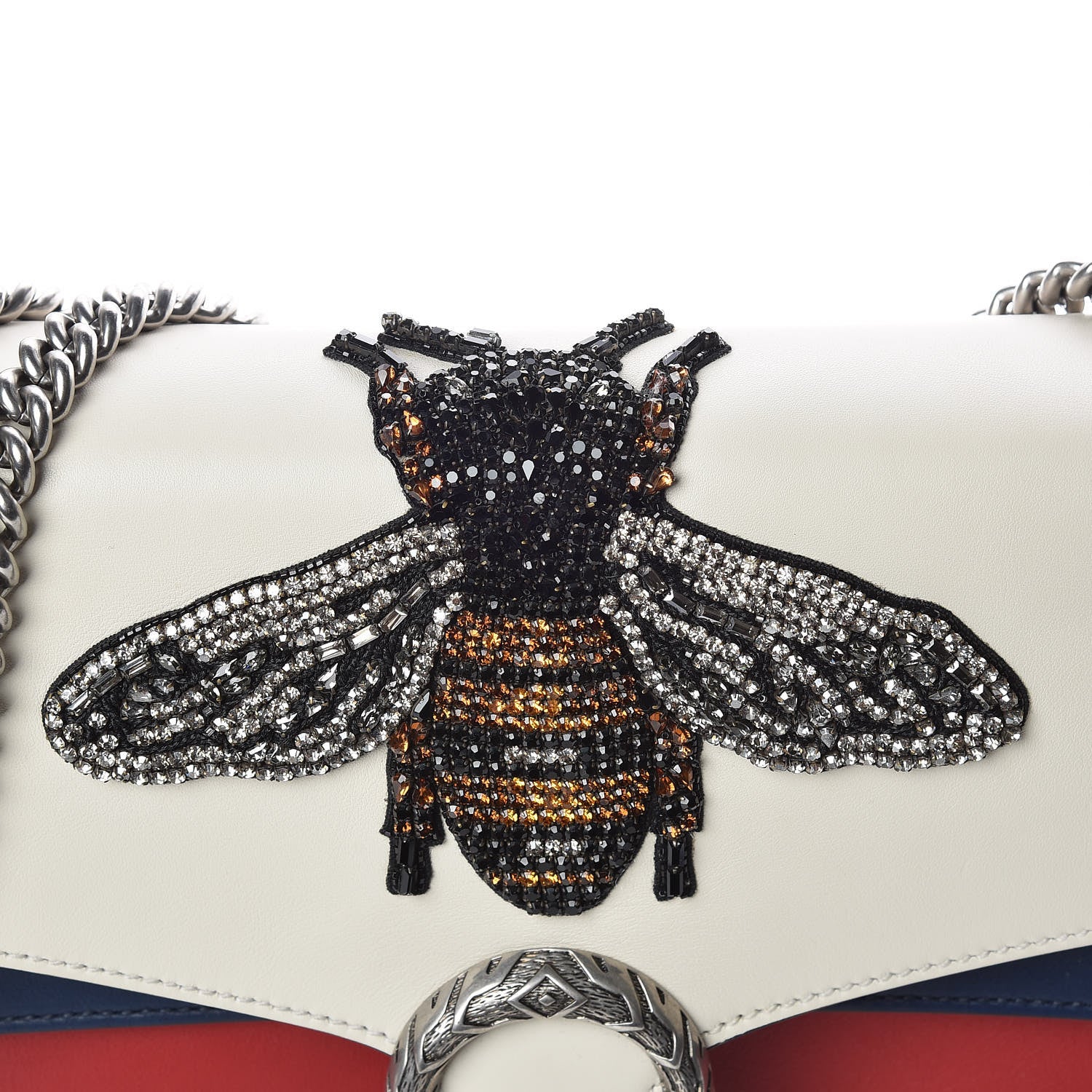 Gucci Calfskin Bee Embroidered Medium Dionysus Shoulder Bag White Blue Hibiscus Red 10 of 10