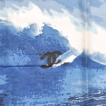 Chanel Silk Cotton Surf Square Scarf Blue 3 of 3