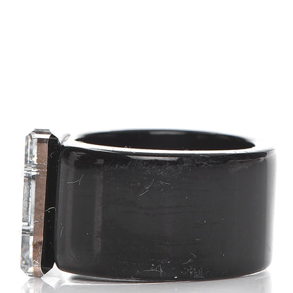 Chanel Resin Crystal CC Square Charm Ring 7 Black 3 of 4