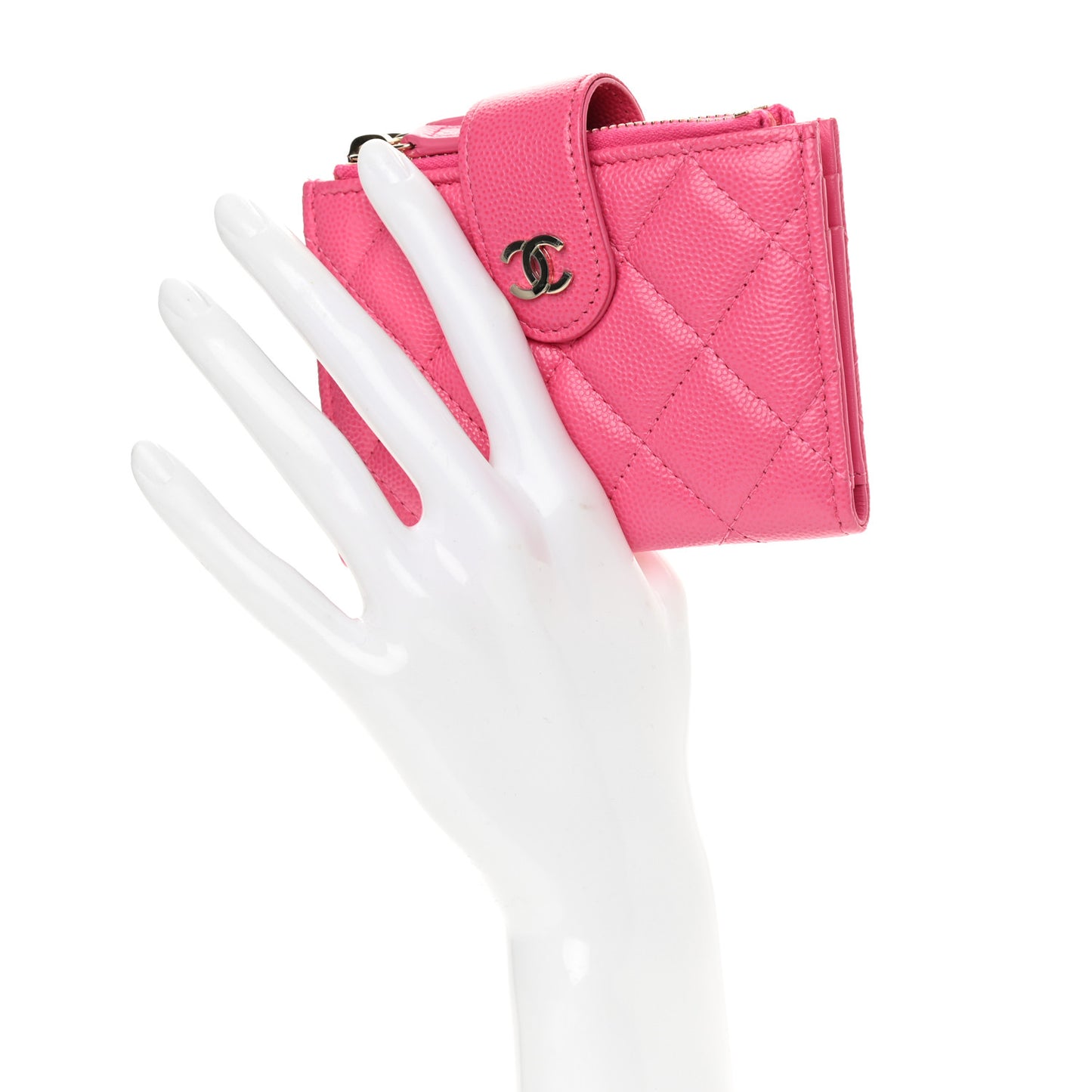 Caviar Quilted Compact Zipped Pocket Wallet Pink