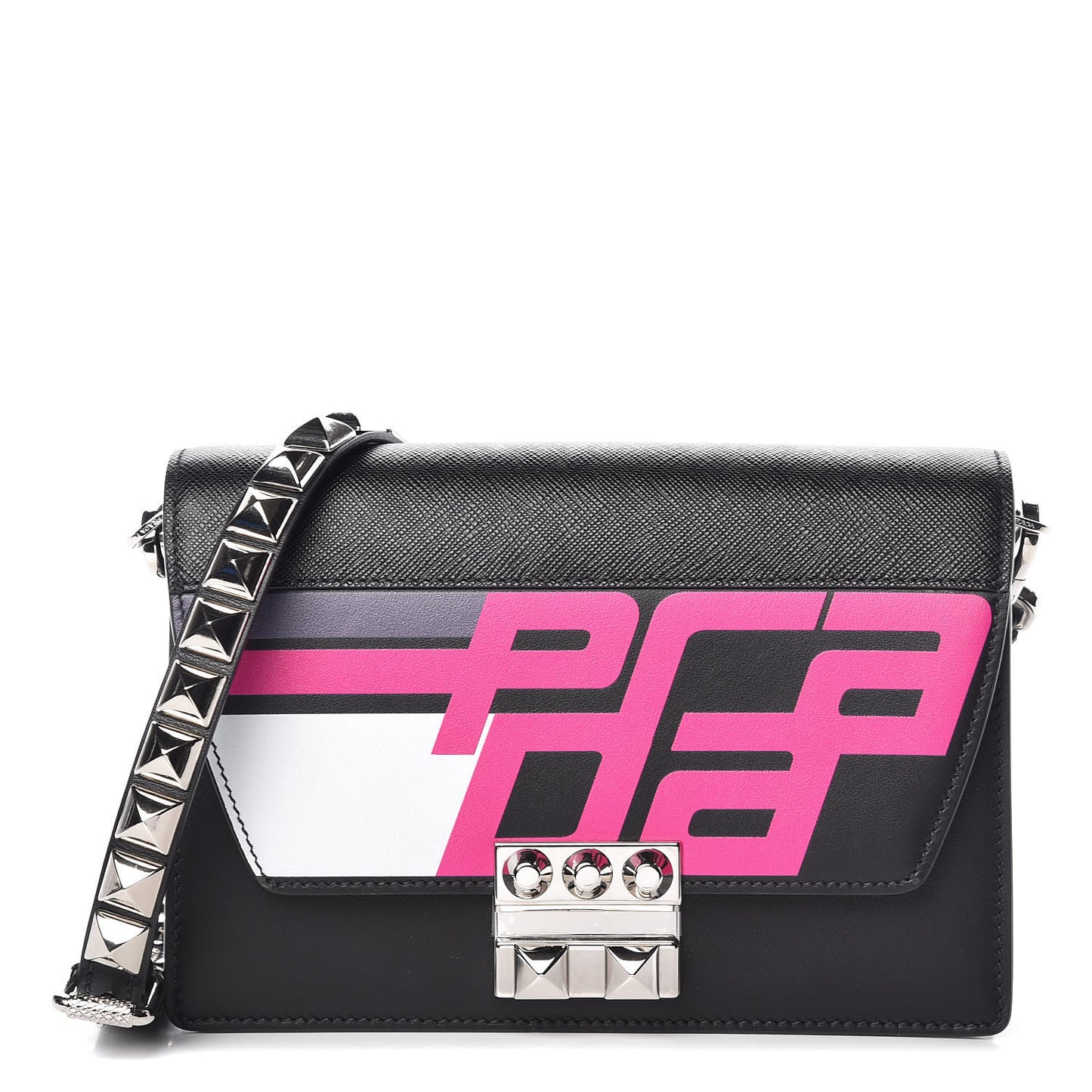 City Calfskin Saffiano Racing Logo Elektra Shoulder Bag Fuxia Black