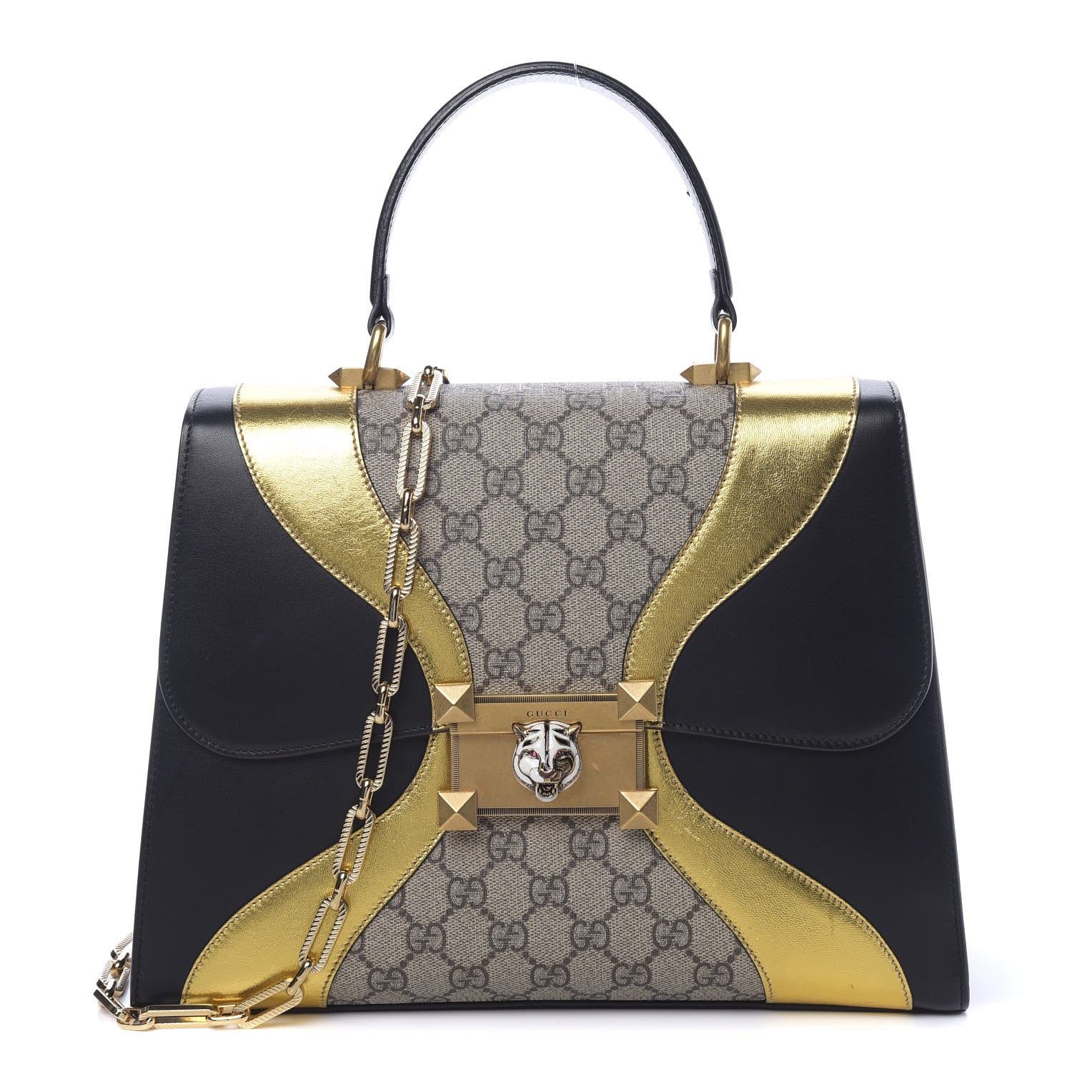 Gucci Nappa GG Supreme Monogram Medium Osiride Top Handle Bag Black Oro Vecchio Beige Ebony 1 of 15