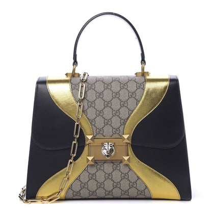 Gucci Nappa GG Supreme Monogram Medium Osiride Top Handle Bag Black Oro Vecchio Beige Ebony 1 of 15