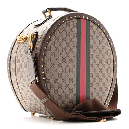 Gucci GG Supreme Monogram Textured Dollar Calfskin Web Savoy Hat Box Beige Ebony New Acero 2 of 12