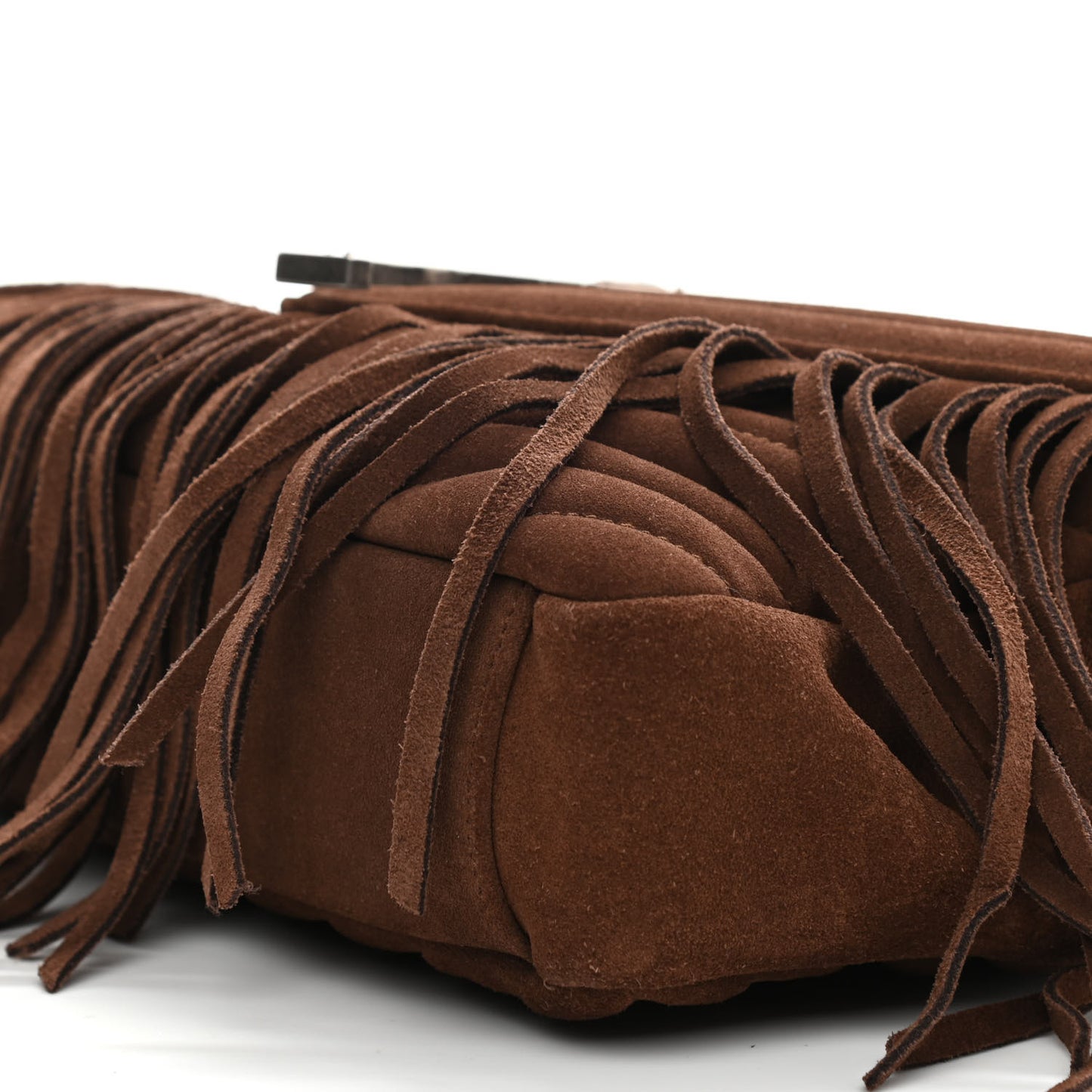 Suede Matelasse Chevron Fringe Monogram Medium College Bag Marron Clair