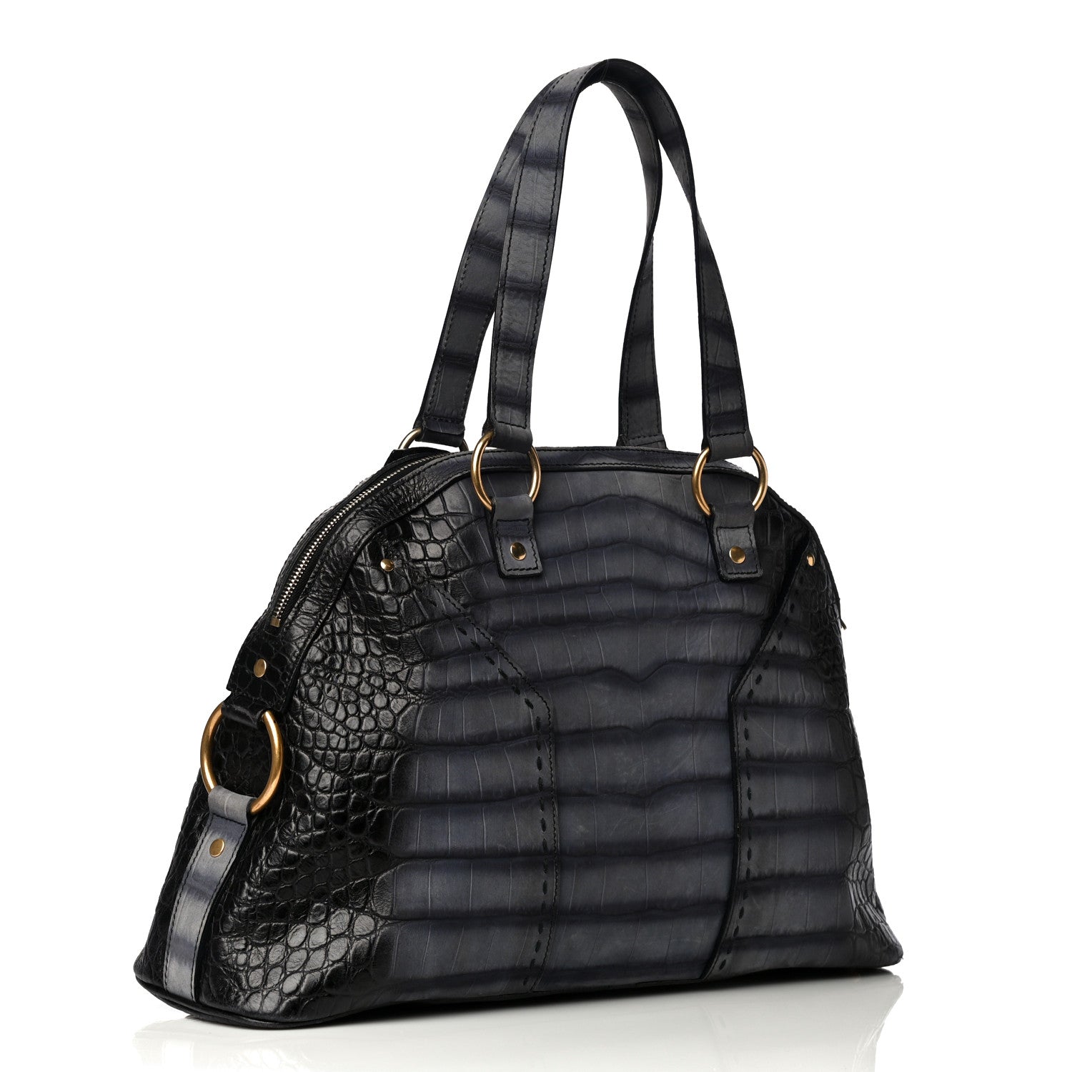 Saint Laurent Nubuck Crocodile Embossed Large Muse Grey 3 of 14