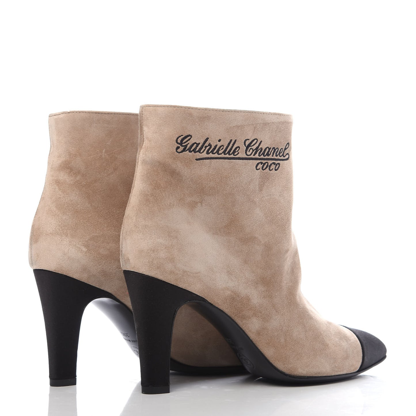 Suede Calfskin Satin Gabrielle Cap Toe Short Boots 35.5 Beige Black