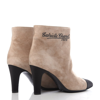 Chanel Suede Calfskin Satin Gabrielle Cap Toe Short Boots 35.5 Beige Black 4 of 10