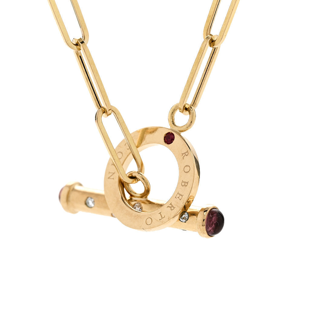 18K Yellow Gold Diamond Pink Tourmaline Tiny Treasures Link Chain Necklace