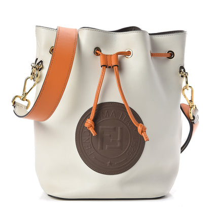 Fendi Vitello Grace Century F is Fendi Stamp Patch Bi-Color Grande Mon Tresor Bucket Bag White Ice Aranciata Maya 1 of 12