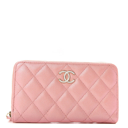 Chanel Iridescent Caviar Quilted Medium Zip Around Wallet Pink 1 of 9