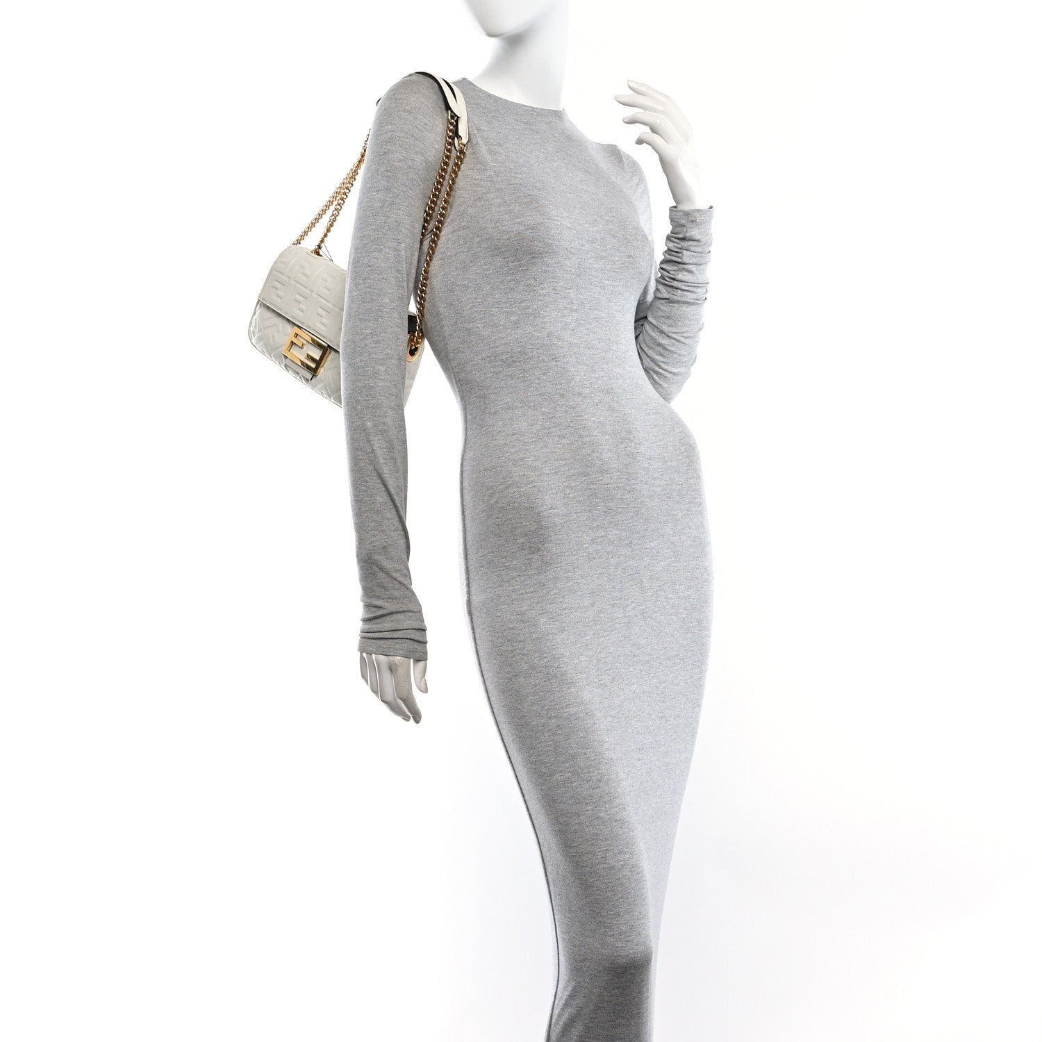 Fendi Nappa Small FF Embossed Midi Chain Baguette White 2 of 10