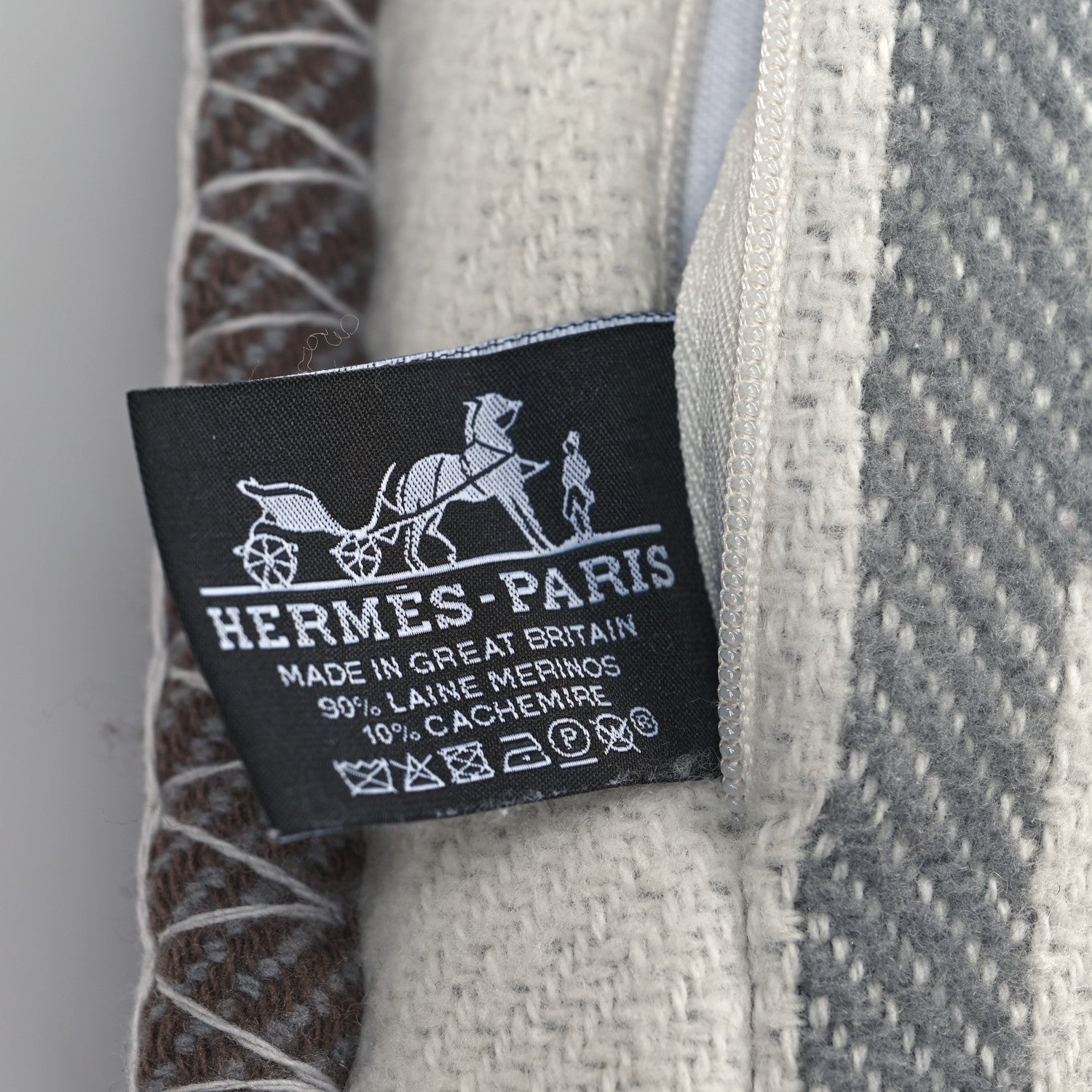 Hermes Wool Cashmere Avalon Vibration Pillow PM Ecru Gris 3 of 3