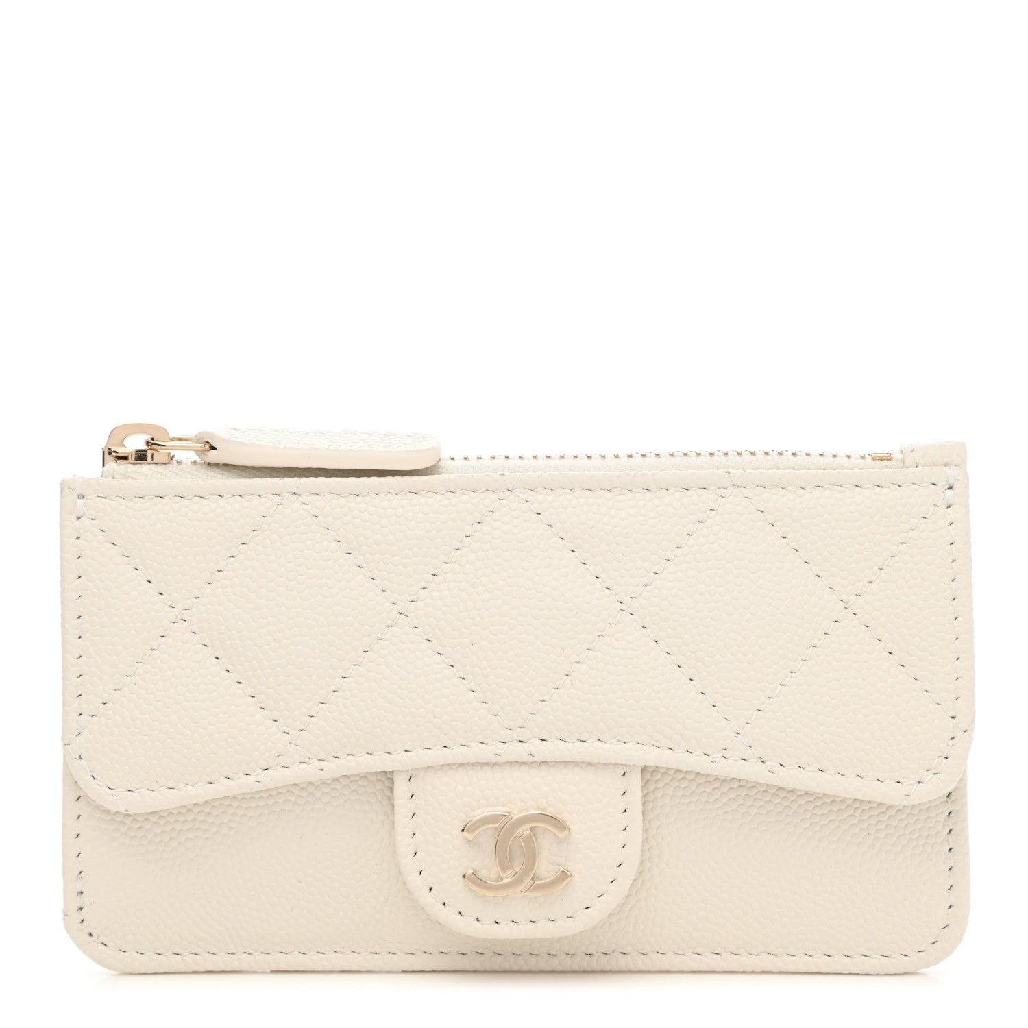 Chanel Caviar Quilted Flap Zip Card Holder White 1 of 7