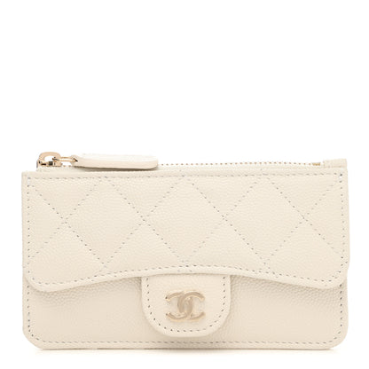 Chanel Caviar Quilted Flap Zip Card Holder White 1 of 7