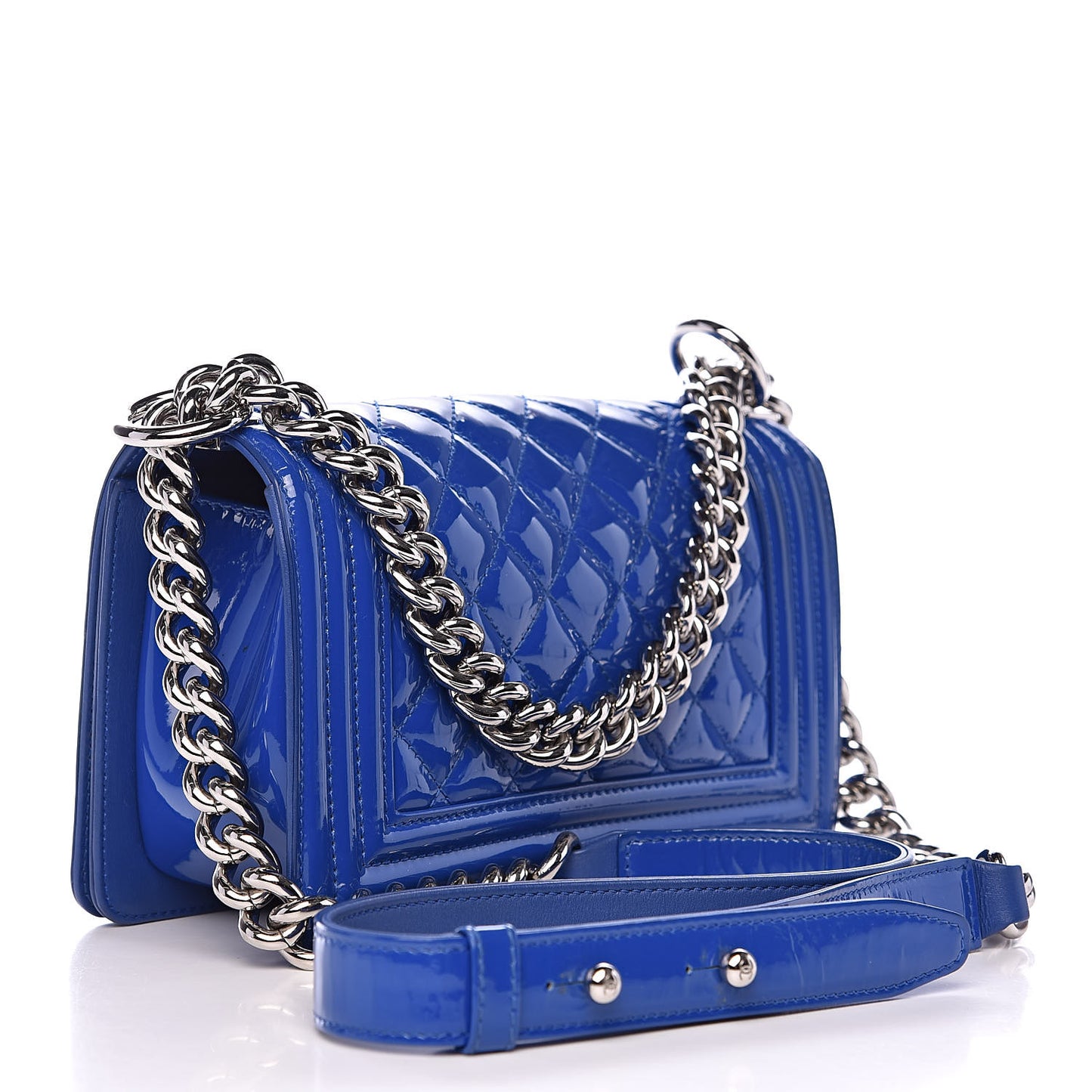 Patent Calfskin Quilted Small Plexiglass Boy Flap Blue