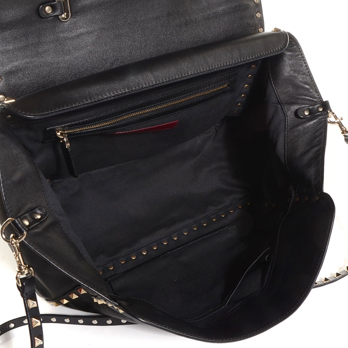 Vitello Rockstud Single Handle Flap Tote Black