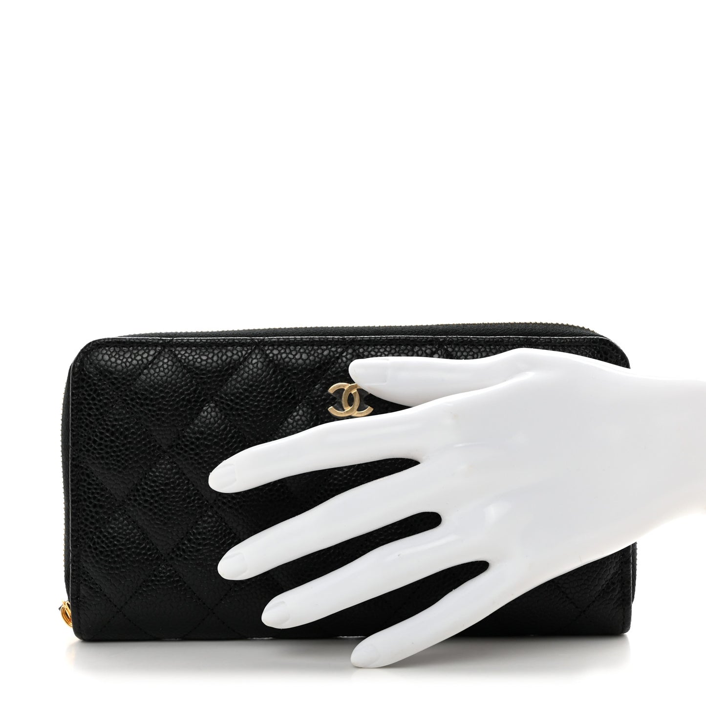 Caviar Quilted Large Gusset Zip Around Wallet Black