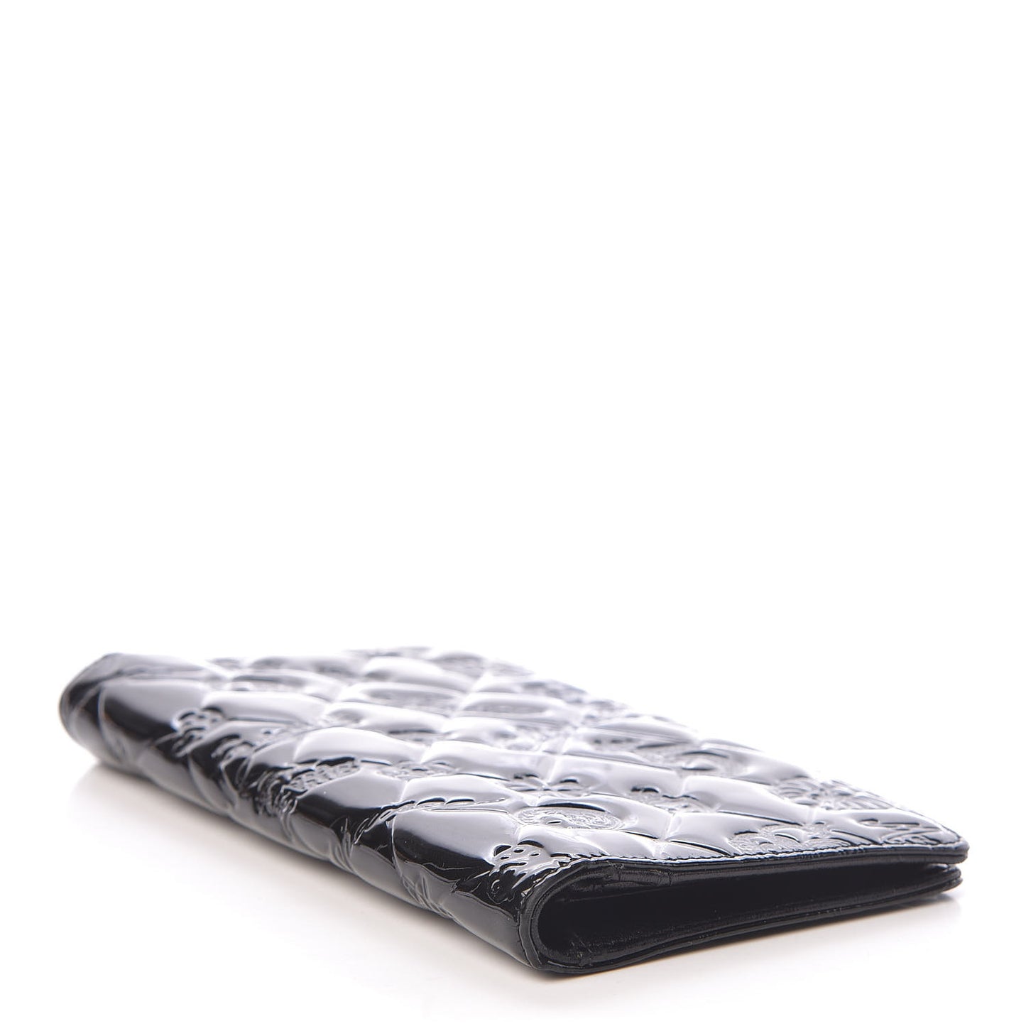 Patent Calfskin Lucky Symbols Yen Wallet Black