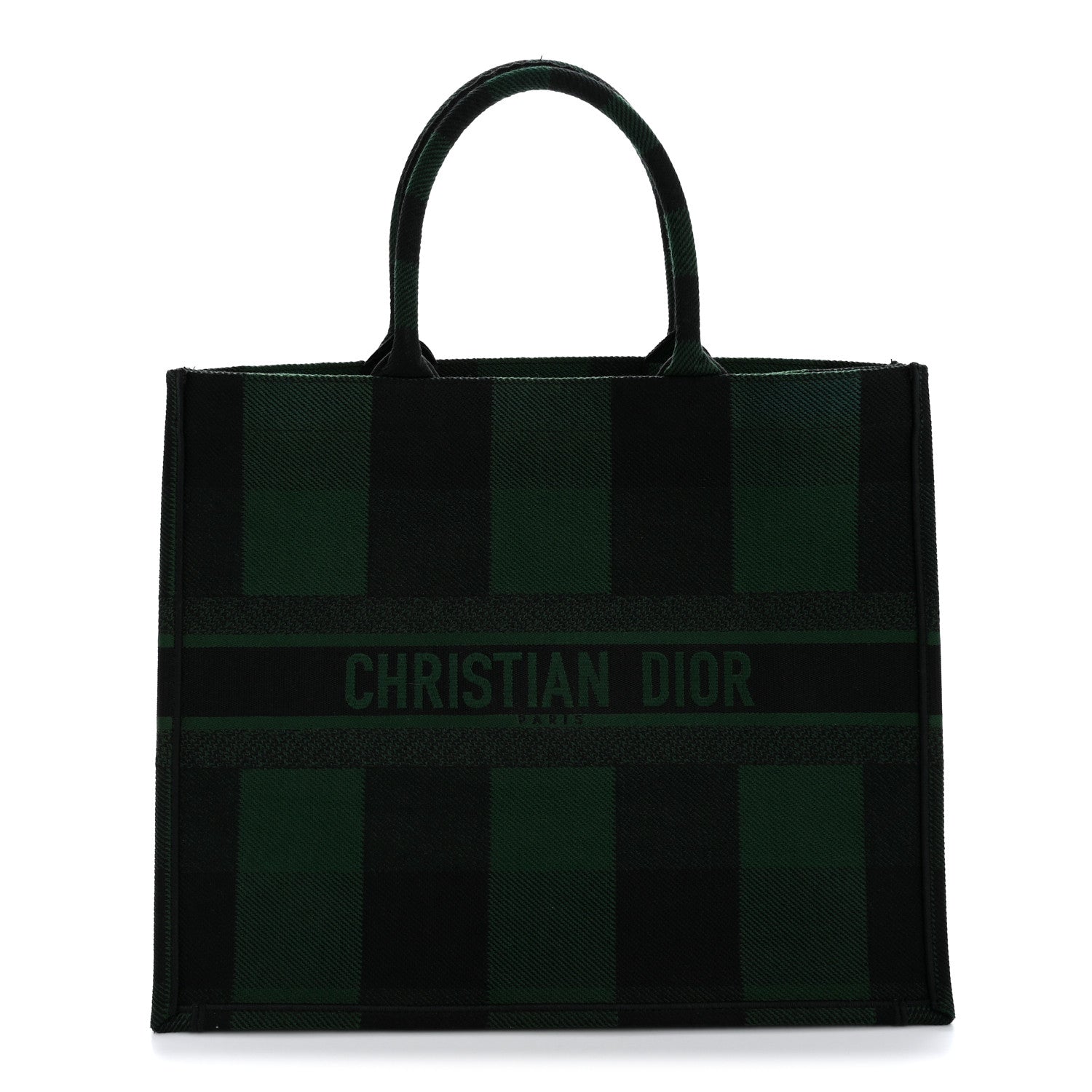 Christian Dior Canvas Embroidered Checkered Book Tote Black Green 1 of 12