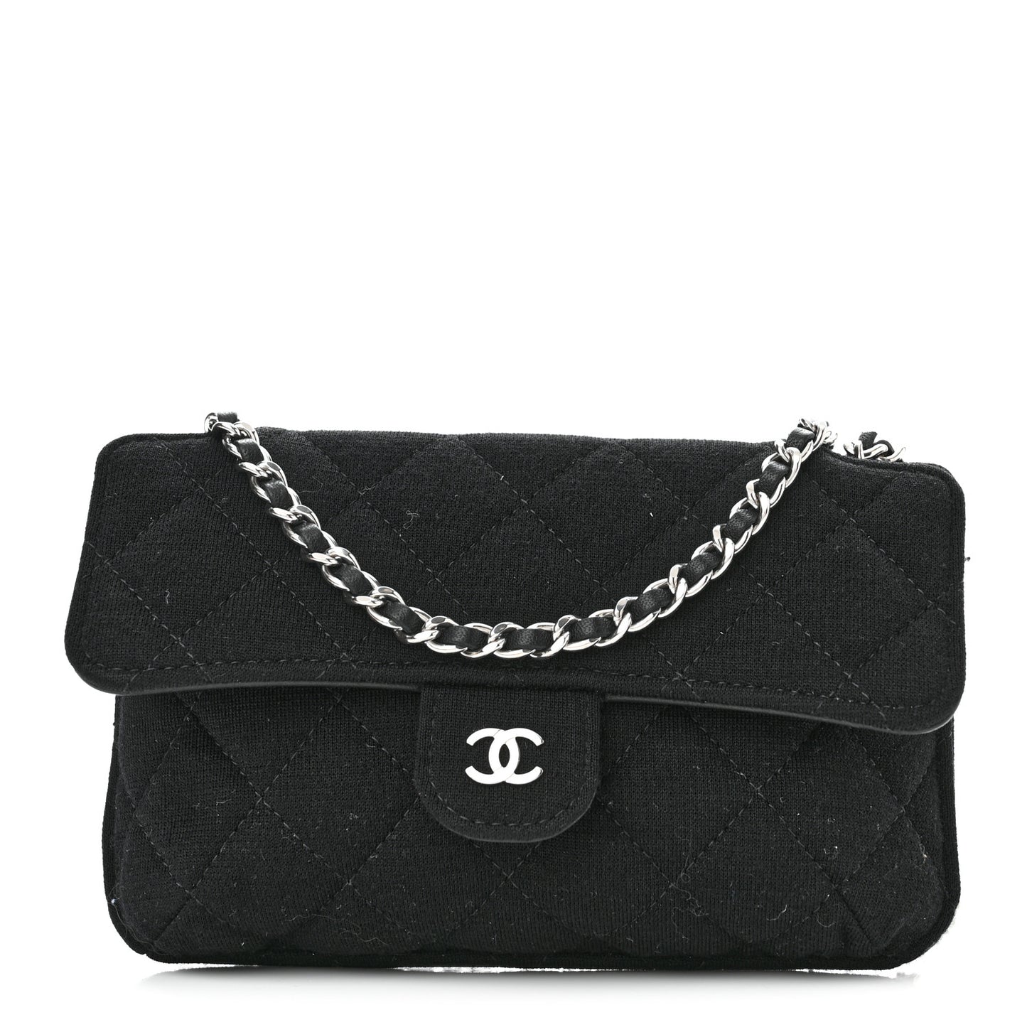 Jersey Fabric Quilted Foldable Tote With Chain Black Multicolor
