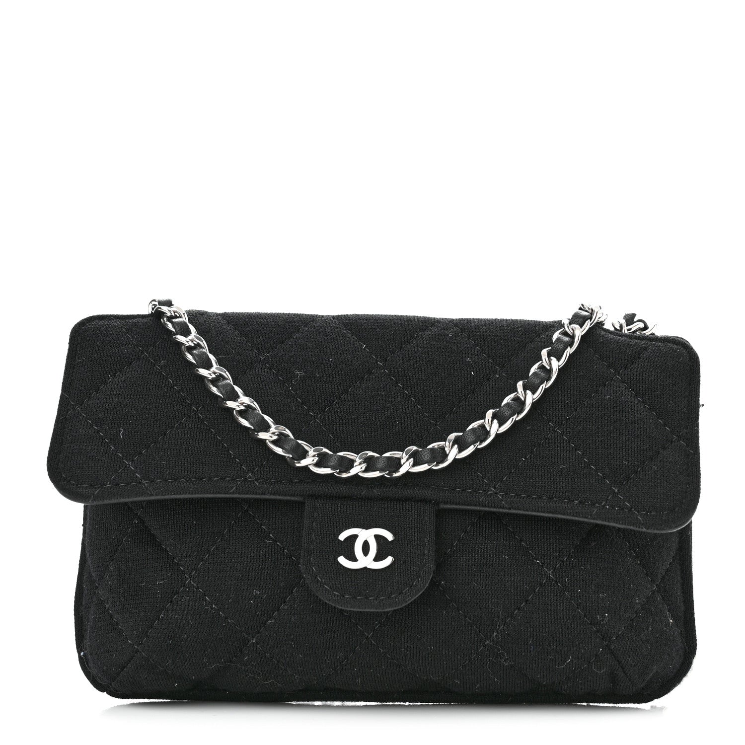 Chanel Jersey Fabric Quilted Foldable Tote With Chain Black Multicolor 3 of 18