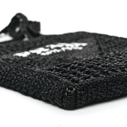 Prada Yarn Raffia Effect Crochet Logo Embroidered Tote Bag Black 8 of 12