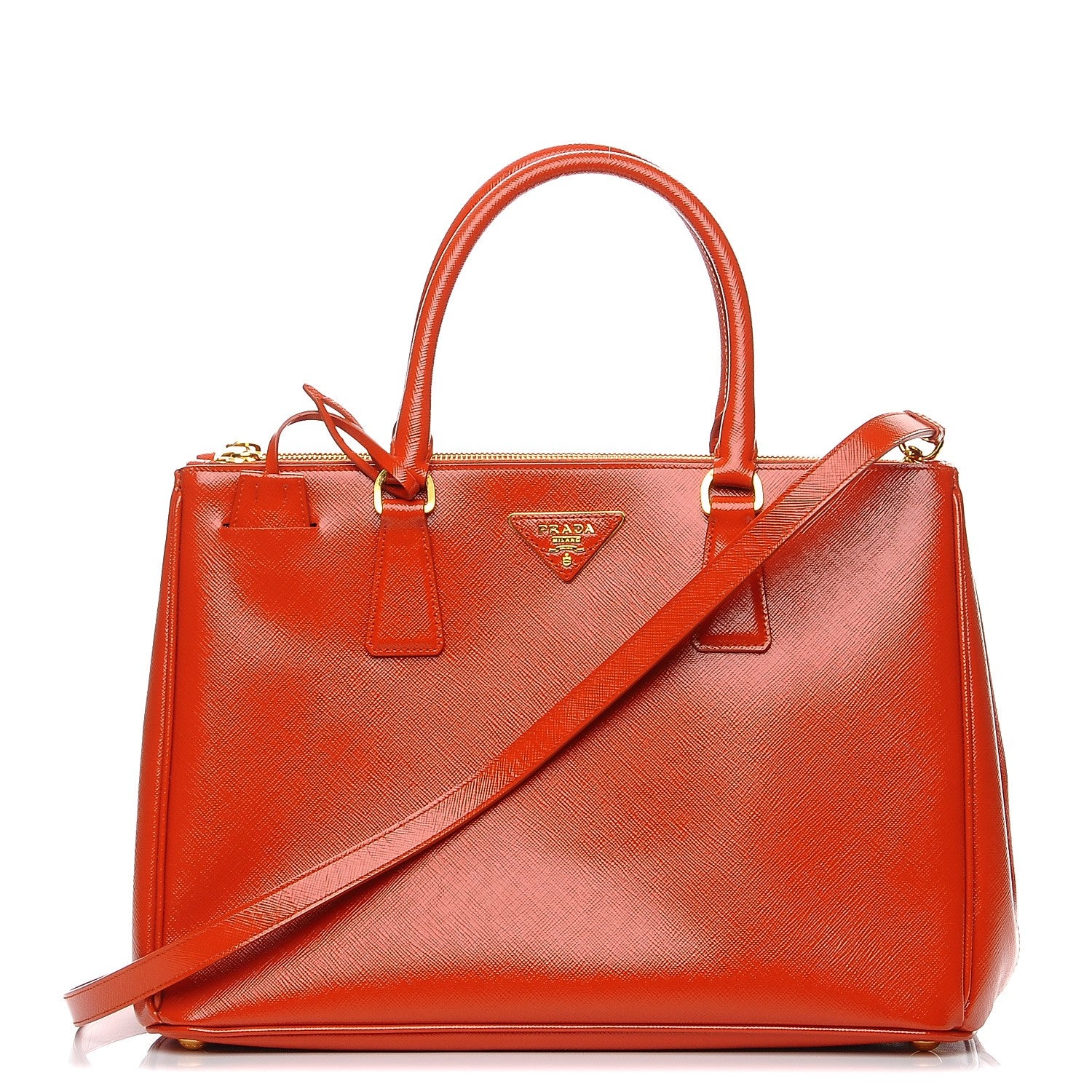 Prada Saffiano Vernice Medium Galleria Double Zip Tote Papaya 1 of 9