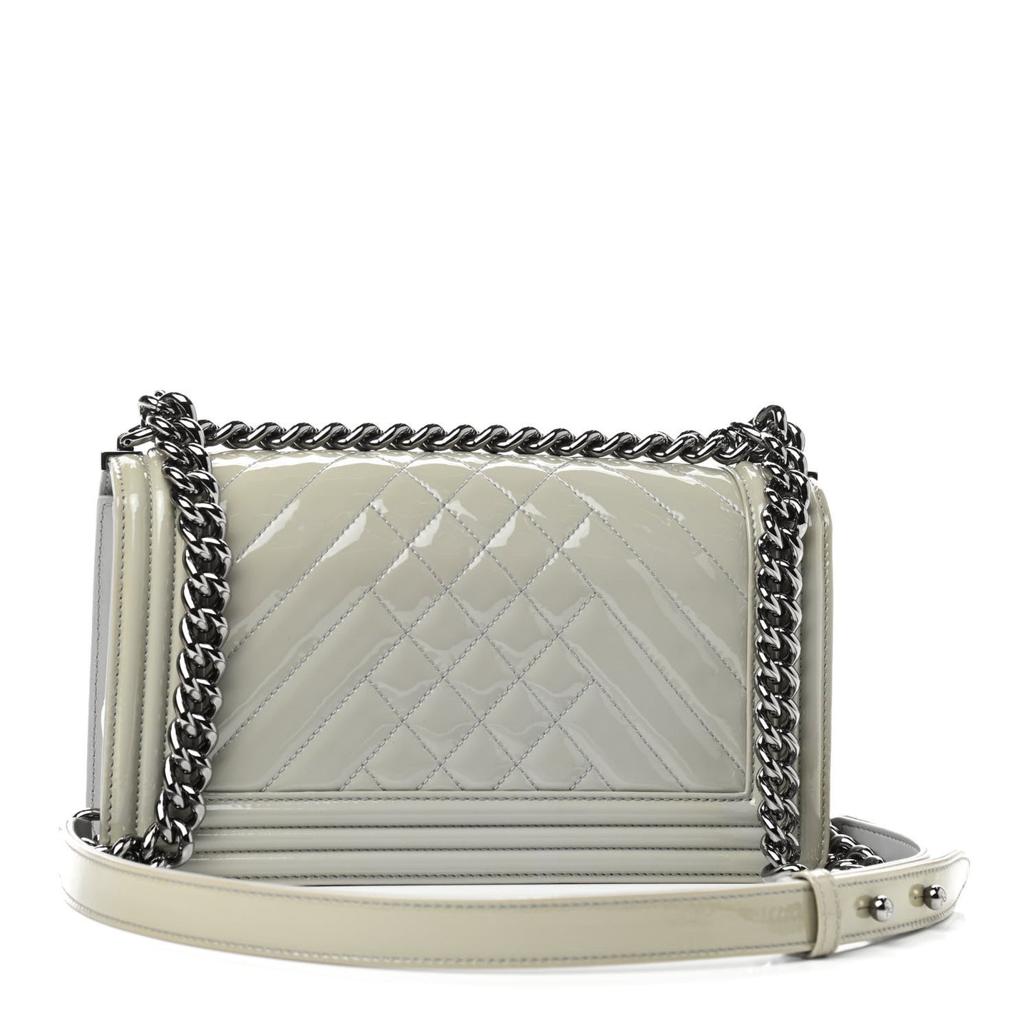 Patent Chevron Quilted Medium Boy Flap Grey