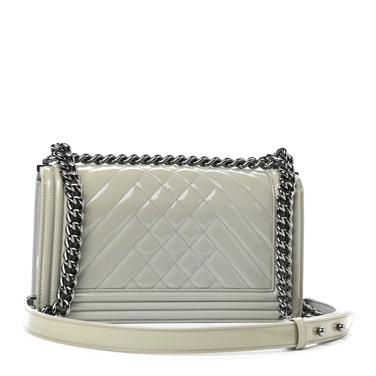 Chanel Patent Chevron Quilted Medium Boy Flap Grey 2 of 8
